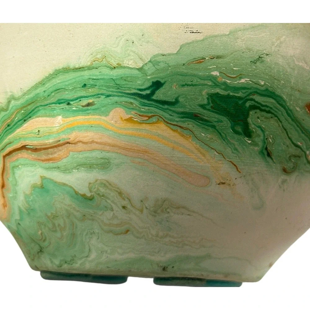 Vintage Nemadji USA Pottery Swirl Glaze Native‎ American Earth Tones Green Gold